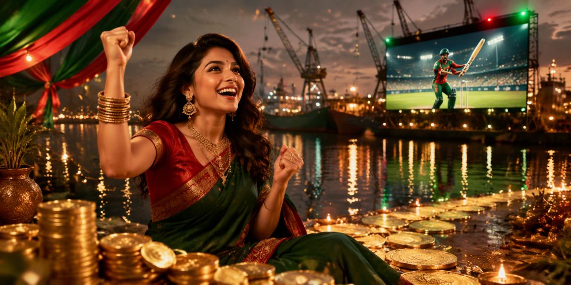 খুলনায় ক্রিকেট বেটিং উপভোগ করছেন একজন বাংলাদেশি খেলোয়াড় লাল সবুজ থিমে